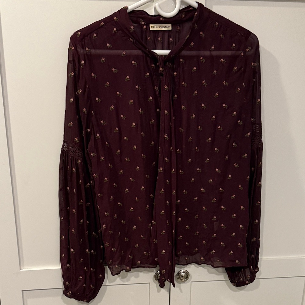 Ulla Johnson Maroon Blouse with Light Pink  Accents